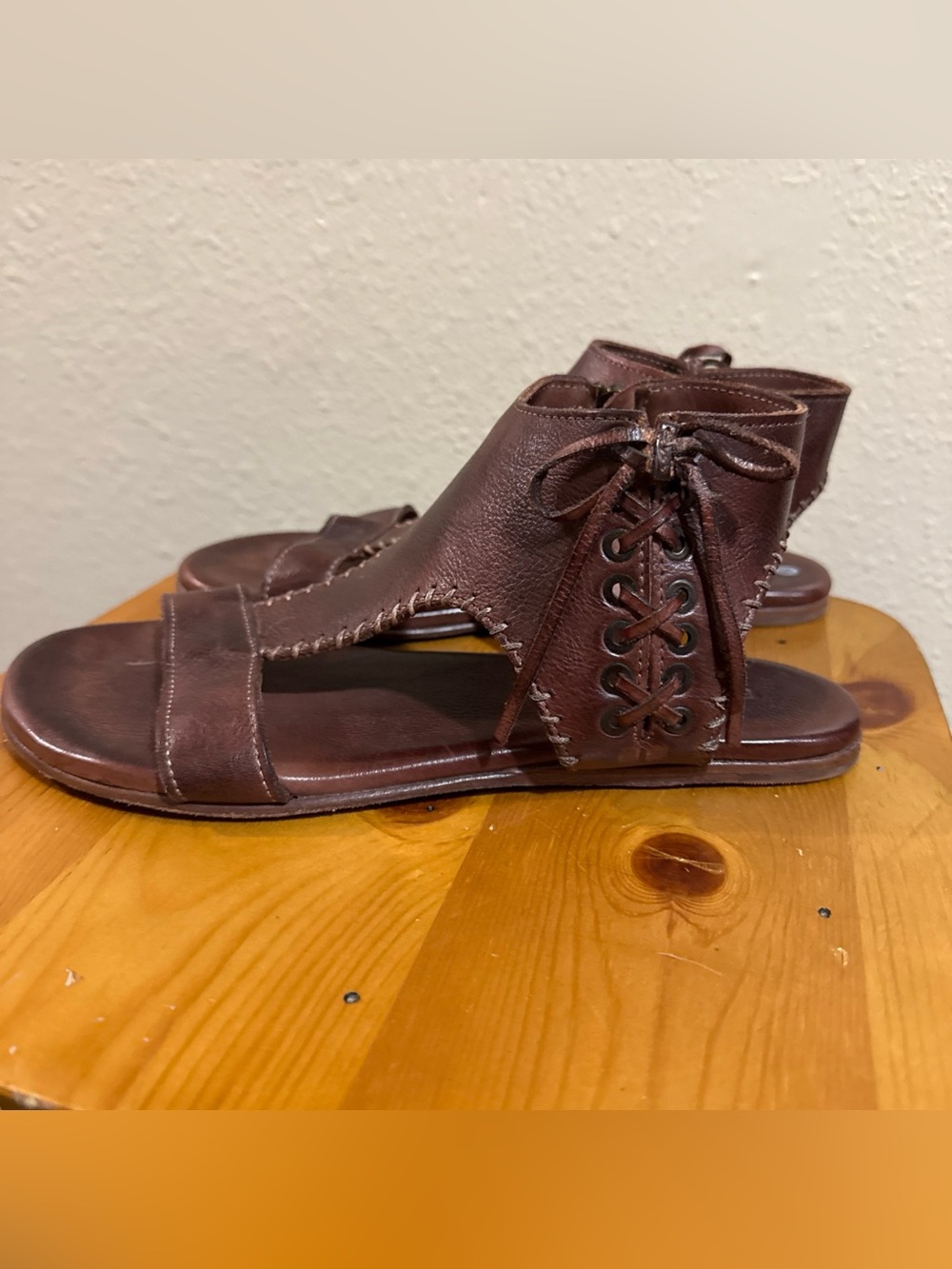 BED|STU Men's Dark Brown Leather Lace-Up Sandals